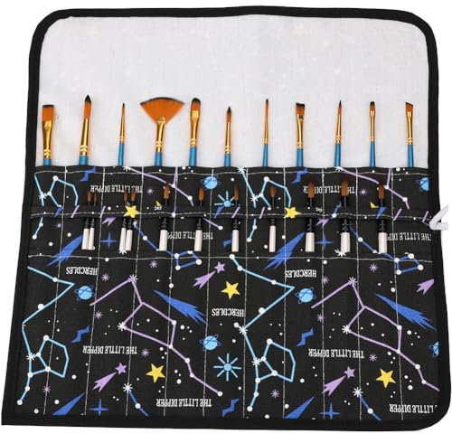 Amoyie Paint Brush Holders, Fabric Roller Bag for Acrylic Oil Watercolor Gouache Art Brush, 22 Holes Black Constellation
