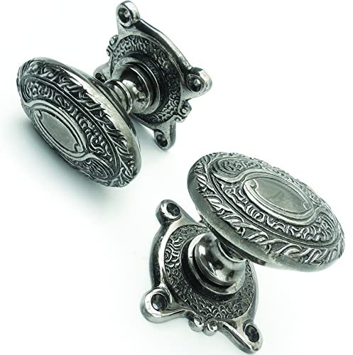 Jones & Grey Antique Dark Nickel Period Style Ornate Solid Brass Door Knobs Handles