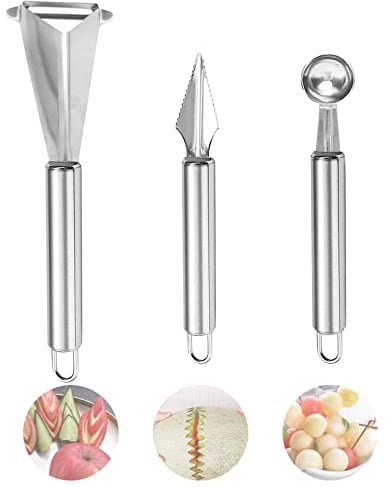 KUIRUNRX® Couteau à découper Les Fruits en Acier Inoxydable,Outil à DéCouper Les Fruits en Acier Inoxydable,Cuillère à Pastèque, Cuillère à Glace, éplucheur de Melon, DIY Fruit