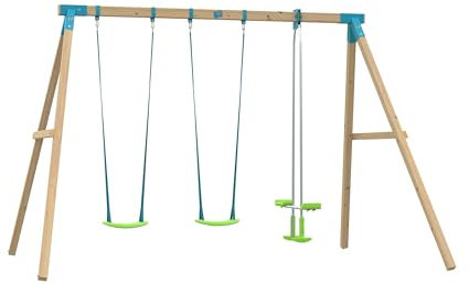 TP Toys Kingswood Kingswood Triple Swing Squarewood Set With Glider, Two Swing Seats & Ground Stakes. TP Swing Accessories, Double Swing Stand. FSC Certified Wood, Outdoor Hanging Stand - 3 Years+
