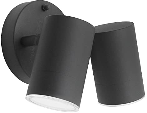 Long Life Lamp Company LED Outdoor Double Wall Light Adjustable Matte Black Mains Powered External Twin Spotlight ZLC346B