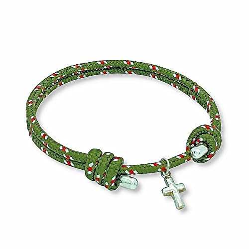 arana's - Pulsera cuerda nautica y plata ley | hombre mujer niños | Brazalete marinero ajustable con cruz | surferas trenzadas marineras hechas a mano (Verde Caqui, 16)