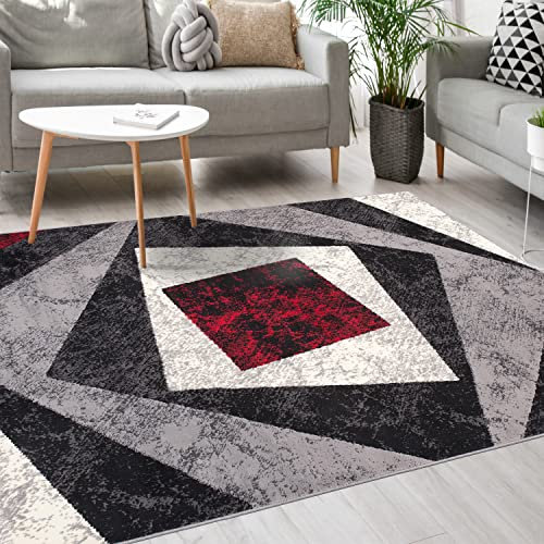 Mazovia Modern Teppich - Kurzflor - Teppich für Wohnzimmer, Schlafzimmer, Esszimmer - ÖKO-TEX Wohnzimmerteppich, Robust und pflegeleicht, Niedrige Florhöhe – Teppiche - grau rot 60 x 100 cm