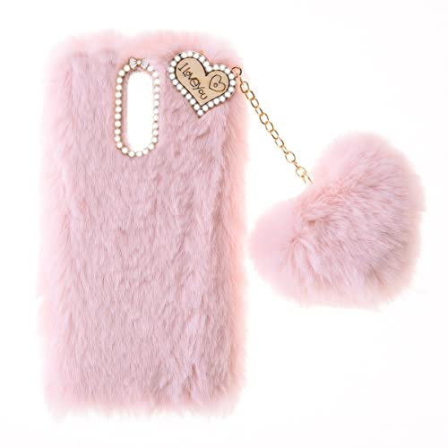 SNCLET Fluffy Fur Plush Case for Nokia 4.2 Protective Case Soft Warm Love Fluffy Case Bling Diamond Cover Fluffy Fur Skin TPU Cell Phone Case for Women Girls for Nokia 4.2,Pink