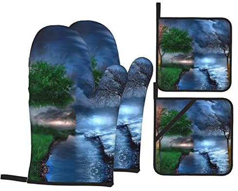 Lot de 4 maniques et maniques en forme d'arbre de quatre saisons, maniques multifonctions avec poche