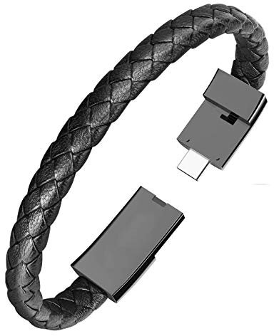 SAMERIO Punk Armband Ladegerät Mode Interessantes Type C Kabel Tragbares kurzes geflochtenes Lederkabel Handgelenk Datenübertragungs kabel für Android Perfektes Geburtstags/Valentinstagsgeschenk
