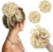 PORSMEER 2 Stücke Haarteil mit Gummiband Groß Dutt Haarteil hellblond Gelockt Haargummi mit Haaren Hochsteckfrisuren Haarverlängerung Messy Bun Scrunchies Haarteile für Damen Mädchen Pferdeschwanz