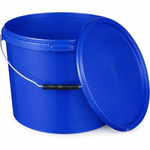 BenBow Eimer mit Deckel 10l blau 20x 10 Liter - lebensmittelecht, stabil, luftdicht, auslaufsicher, geruchsneutral - Aufbewahrungsbehälter aus Kunststoff, mit Henkel - leer