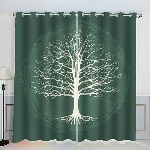 AKATIE Arbre De Vie Celtique Rideau Occultant Lot de 2 Chambre Enfant Fille Garcon 3D Impression Bleu Motif Rideaux Acoustiques Opaque Petites Fenêtres Décoration (140x160 cm)