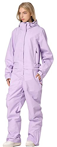 HOTIAN Damen Schneeanzug, Damen Einteiler Skioverall Wasserdicht Winddicht Winter Warme Einteiliger Skioverall,für Wandern Klettern Isoliertes Snowboarden Purple-Women XL