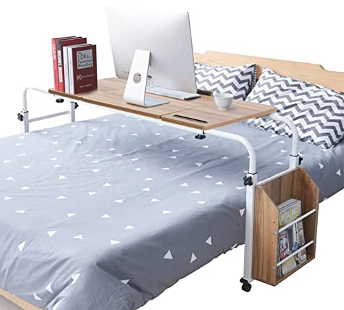 MONDEX Krankenhaus-Betttisch, Betttisch mit Rollen, Verstellbar, Höhenverstellbar, Betttisch, Betttisch, Laptop-Wagen, Mobiler Computertisch, Laptop-Schreibtisch,Braun,120CM