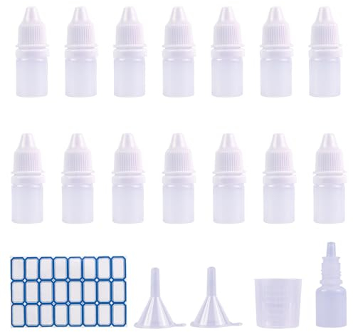 15 Pack 5ml/0.17oz Eye Dropper Bottle, Plastic Empty SqueezableTranslucent Liquid Drop Bottles Mini Squeeze Bottle Eye Liquid Dropper Bottle with Label Funnel Measuring Cup For Home Work Travel