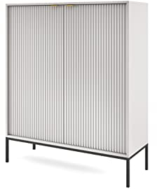 BETTSO - Kommode - mit hohen Beinen - 125 cm hoch - Mehrzweckschrank - Schrank Schlafzimmer - für Wohnzimmer, Schlafzimmer - 2-türig - Modern, Glamour - Grau - mit schwarzen Griffen und Beinen