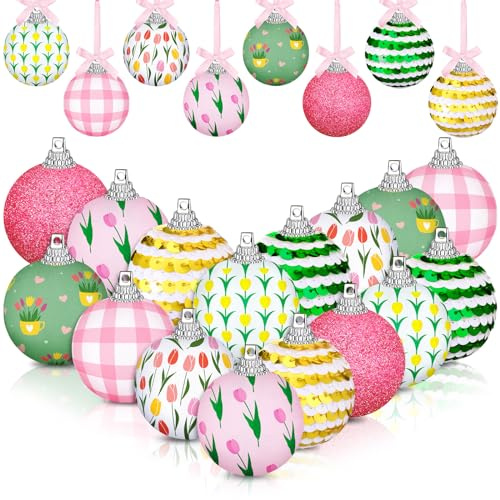 Zeyune 16 Pcs Spring Ornaments for Small Tree Spring Tree Hanging Decorations Summer Theme Cute Balls for Holiday Party Favors