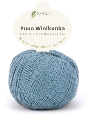 PASCUALI | Puno Winikunka | Strickwolle aus 70% Baumwolle (Bio) und 30% Alpakawolle Alpaka Wolle Alpaca Baby zum Stricken und Häkeln, 1 Knäuel - 50g - Farbe:Horizont 75