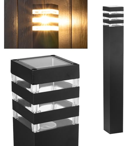 Lumiled Wegeleuchte Außen Pollerleuchte Außenstehleuchte Stehlampe Außenleuchte Außenbeleuchtung Gartenleuchte Wegelampe stehend 80cm IP44 schwarz spritzwasserdicht Aluminium E27 Fassung max 13W