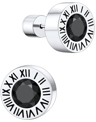 Supcare Herren Ohrringe Ohrstecker mit Römischen Ziffern Creolen mit Schwarz Cubic Zirkon Ohrring Mann Stud Earring Mens Huggie Kreolen Ohrring Jungs Ohrschmuck Ohr Piercing Wikinger Modeschmuck