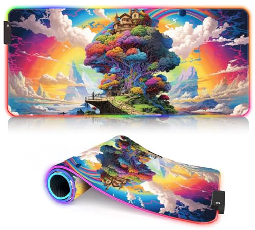 Tapis Souris Jeu XL Tapis Souris Vibrant Wolf RGB Tapis Souris XL (31,5 x 11,8 x 0,12 Pouces) Grand Tapis Bureau Base en Caoutchouc antidérapant Tapis Souris