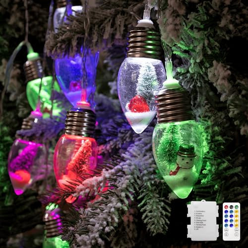 YOLIGHT Weihnachts-Lichterkette, batteriebetrieben und Timer, 4 m, 20 LED-Weihnachtsbaumlichter mit niedlichen Ornamenten, Schneekugel-Lichter für Zuhause, Zimmer, Kaminsims, Weihnachtsdekoration für