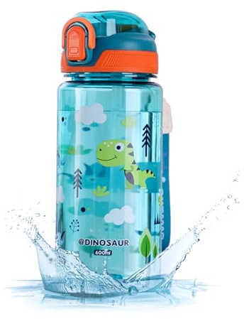 MHwan Botella Agua Niños, 600ml Robusta e Irrompible, Botella con Pajita Niños, Sin BPA, Hermosa Cantimplora Infantil Adecuada para Viajes Escolares, Portátil Botellas de Agua para Niños