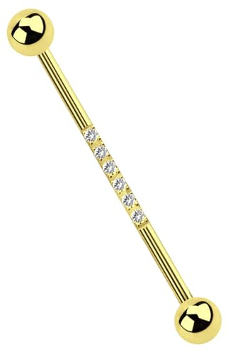 Industrial, Ohr Piercing Stab in 1,6 mm mit gefassten Steinen
