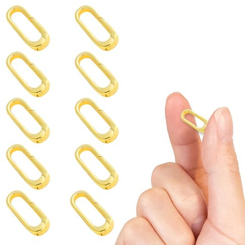 Modixun 10Pcs 18K Gold Plated Carabiner Necklace Clasps and Closures, Oval Spring Ring Necklace Clasp Connector Extender Clip for Necklace Bracelet Jewelry Making (Gold, Medium(17.9x7x2.7mm))