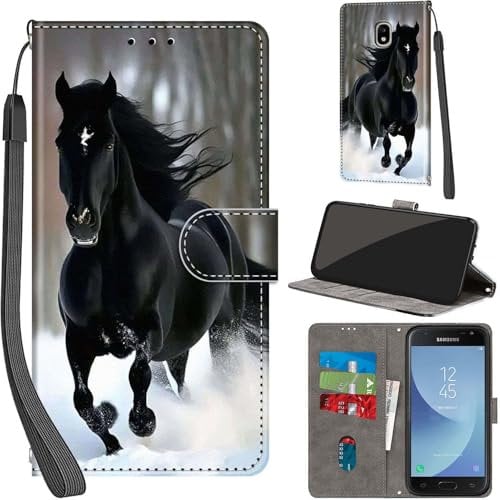 Case for Samsung Galaxy J3 2017 Case Premium PU Leather Flip Wallet Cover with Card Slots Kickstand Magnetic Book Cover Compatible with Samsung J3 2017 Cover - Horse