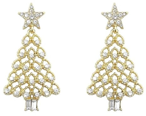 1 Paar Weihnachtsbaum-Ohrringe, Strass-Weihnachtsohrringe, Tropfenohrringe, silberne Diamant-funkelnde Zirkon-Ohrringe, festliche Weihnachtsfeier