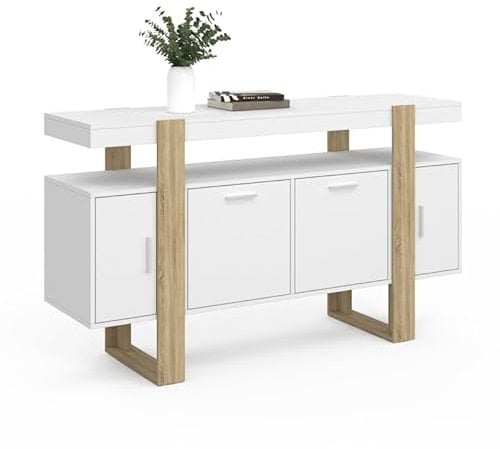 IDMarket - Buffet 140 cm Phoenix 4 Portes Blanc et Bois