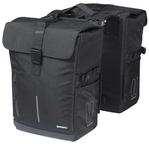 Basil Move Doppelpacktasche MIK - 30L, Schwarz, Wasserabweisend, Inkl. abschließbarer MIK-Adapterplatte, Perfekt für Alltag und Freizeit