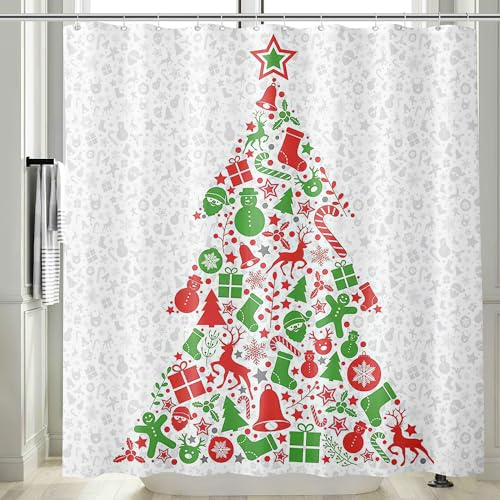 M&W DAS DESIGN Duschvorhang Shower Curtain Badewannenvorhang Badevorhang Anti Schimmel Waschbar Faltbar Schwer duschvorhang 180x200 Weihnachtlicher