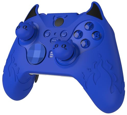 PlayVital Cute Dämon Silikonhülle für Xbox Elite Wireless Controller Series 2, Anti-Rutsche Schutzhülle Case Cover Zubehör für Xbox Elite Series 2 Core mit Daumengriffkappen-Blau