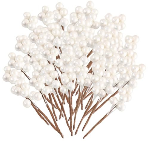Tallos de bayas de acebo blancos de 60 piezas, tallos de bayas de 3,9 pulgadas de 3.9 pulgadas Tallos de bayas flexibles Diy Corona de bayas blancas para la decoración del llenado del jarrón del