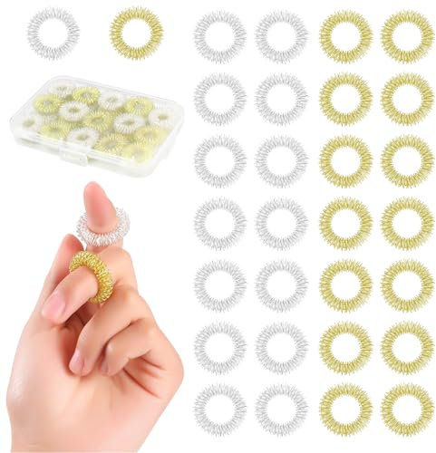 NISENTIA Akupressur Ringe für Finger | 30 Stück Akkupressurringe | Hochwertige Edelstahl Massageringe für Finger zur Stressbewältigung für Erwachsene und Jugendliche(Gold&Silber)