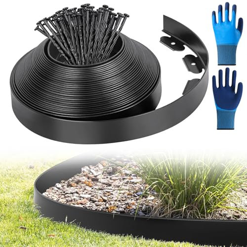 Flexible Rasenkante Kunststoff, mit 100 Erdanker, Beetumrandung Kunststoff, Länge 20m Höhe 5cm (20M*5CM, Schwarz)