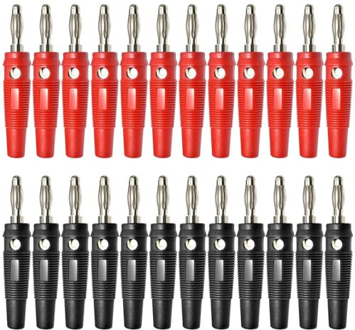 agogue 24 Stück Bananenstecker, Bananenstecker Lautsprecher Sehr Langlebig, Bananenstecker 4mm Breites Anwendungsspektrum, Banana Plug Für Kabel Boxen Endstufen Receiver Stereoanlagen (Schwarz + Rot)