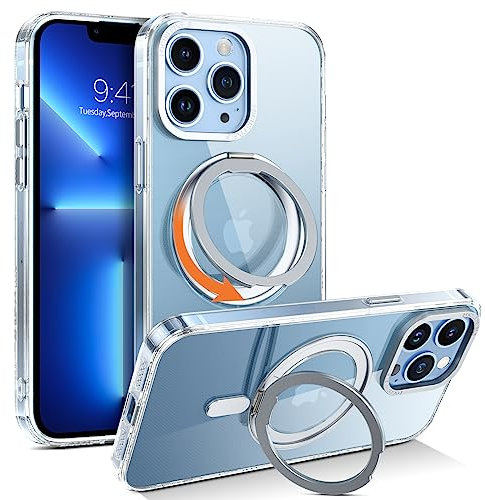 Telaso for iPhone 13 Pro Max Case, [Compatible with MagSafe] with Magnetic 360° Rotatable Ring Stand Slim Shockproof Protective Phone Cases Cover for iPhone 13 Pro Max 6.7, Clear