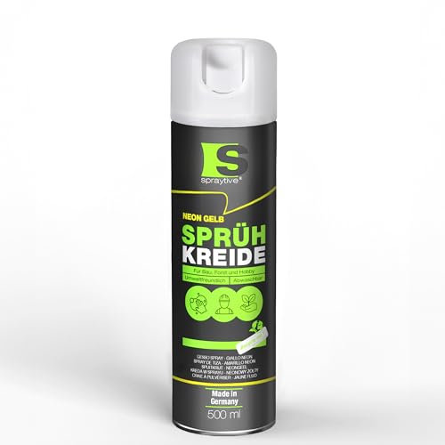 Spraytive 1 x 500ml Sprühkreide neon-gelb - Abwaschbare leuchtende Kreidefarbe, Outdoor Kreidespray, Bodenmarkierung, Temporäres Markierungsspray, Farbspray für Asphalt, Gras, Beton