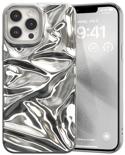 ZCDAYE Hülle für iPhone 14 Pro Modisch Wasser Ripple Textur,Silber | Weiche Glänzende Handyhülle Handytasche, Bequeme Griff, Schutz Gut, Männer Frauen Tasche iPhone 14 Pro Case Schutzhülle