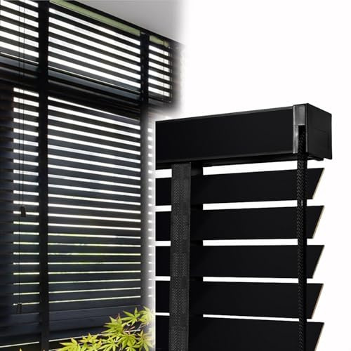 Venetian Blinds For Indoor Window 45cm 65cm 80cm 90cm 120cm 140cm 155cm 160cm Wood Horizontal Blind For Bathroom Bedroom Door Windows 50MM Slats Wooden Privacy Shades(Black)
