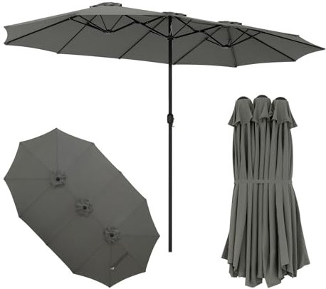 Laneetal Doppelsonnenschirm 390x200 cm, XXL Extra großer Sonnenschirm, Gartenschirm, UV-Schutz bis UPF 50+, Terrassenschirm, mit Kurbel, für Garten, Terrasse, Pool und Patio, Dunkelgrau