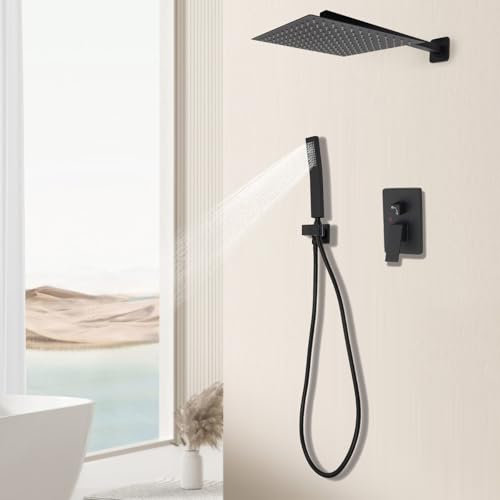 Kit de douche à effet pluie, montage mural, kit de douche avec pommeau de douche et pommeau de douche, avec tuyau, tuyaux, design dissimulé, pour salles de bains, piscines, gymnases, bains