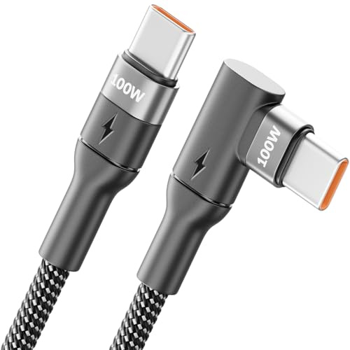 deleyCON 1m USB-C Kabel 100W 90° gewinkelt USB-C auf USB-C | Ladekabel für iPhone 17/16/15 Pro Max Air, Galaxy A16/A56/S26/S25/S24/S23, Pixel, iPad, MacBook, AirPods, PS5