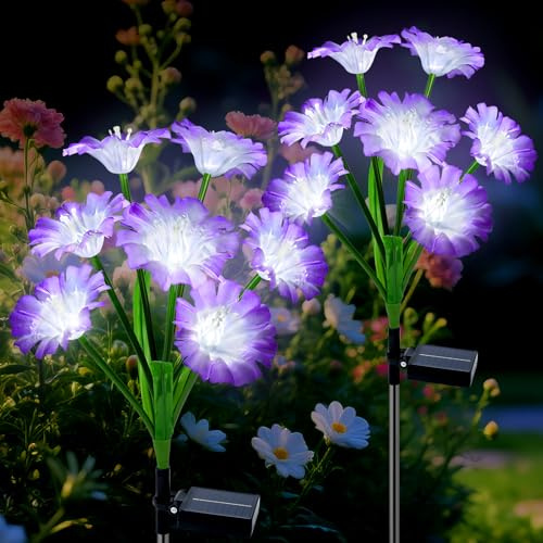 Qoosea Solarleuchten Blume für Garten Außen, 2 Stück LED Blume Solarlampe, IP65 Wasserdicht Gartenleuchten, Deko für Garten Zäune Balkon Terrasse Grab Hochzeit Party Dekoration Beleuchtung, Kaltweiß