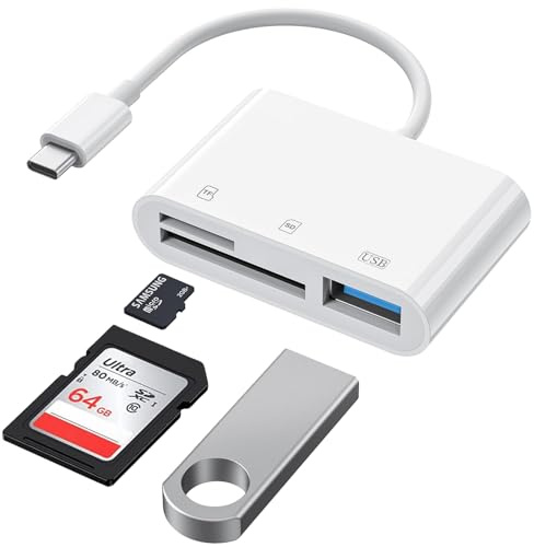 SD Card Reader, USB C to SD Card Laptop Type C to Camera card Reader, White USB 3.0 TF Micro sd Memory card reader Adapter sd card reader for iPhone 17/16/15/Mac Mini/Camera, Galaxy, iPad Pro Air Mini
