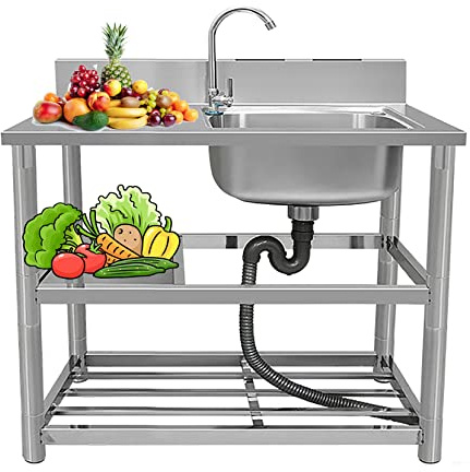 Stainless Steel Sink， Lefton Kitchen Sink Slop Sink, Drop in Kitchen Sink, Portable Sink for Washing(100x50x80cm)