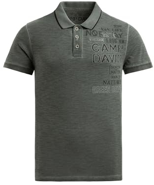 Camp David Herren Poloshirt mit Vintage Prints Dusty Green, XXXL