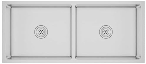 Handgefertigte Küchenspüle, Doppelspüle mit Schalldämmenden Pads, Waschbecken, Einbauspüle für Küchen, Toiletten, Badezimmer, 100x44x20 cm Edelstahl
