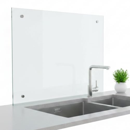 Mucola Küchenrückwand Spritzschutz 6 mm Sicherheitsglas 90x50 cm Klarglas | Gehärtetes Glas, schlagfest, kratzfest, pflegeleichte Oberfläche, 4 vorgebohrte Löcher, Wandmontage, inkl. Montagematerial