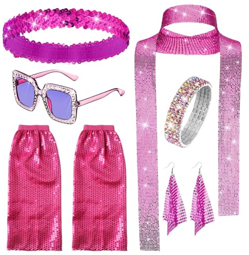 ZXTGBQ 6 Pièces Deguisement Disco des Années 1970, Accessoires Disco Femme Deguisement Annee 80 Costume des Années 1970, Accessoires de DiscoPour Femmes, Costume DiscoFemme